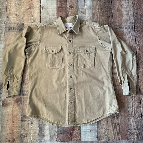 Vintage Filson Mens Khaki Shirt Size 44 Cotton Long Sleeve Button-Up